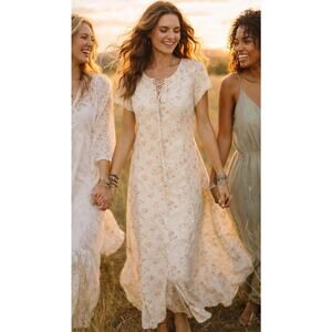 Vintage Moda INTL Dress Women’s Sz 6 Muted Floral Prairie Cottagecore Lace Up